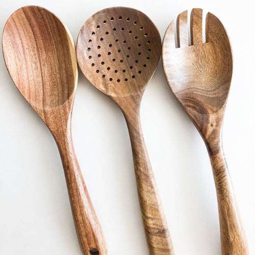 Acacia wood spoon close-up detail