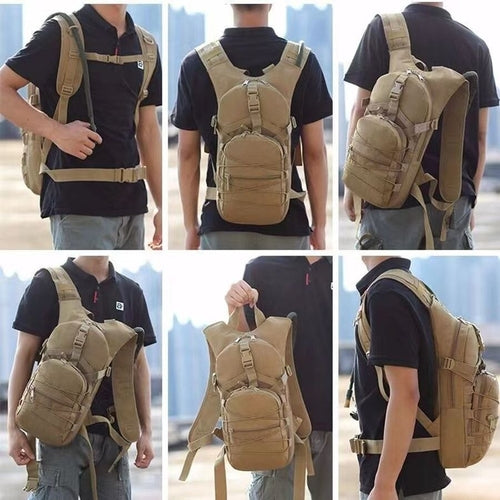 Tactical backpack compartments open view