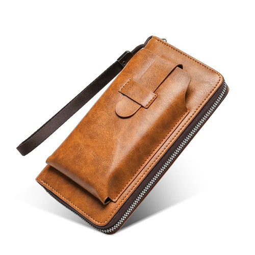 Cowhide long wallet, blue leather