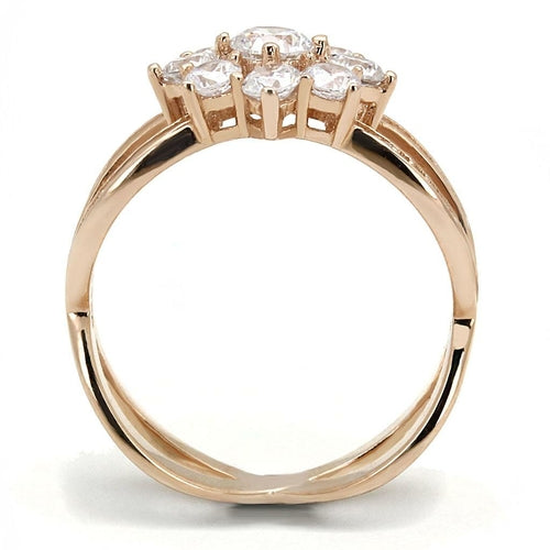 Rose gold sterling silver CZ ring, side view