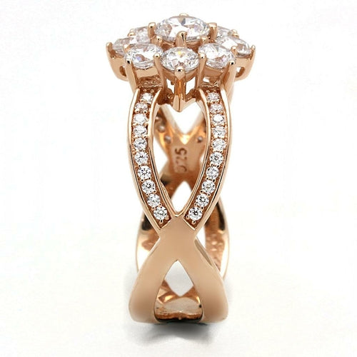 Rose gold sterling silver CZ ring, top view
