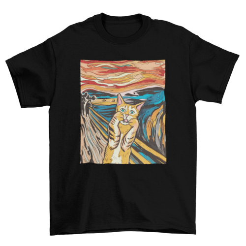 The Scream parody cat t-shirt, black colorway