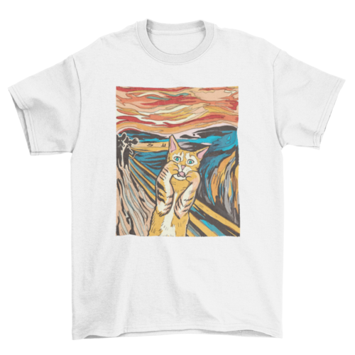 The Scream parody cat t-shirt, white colorway