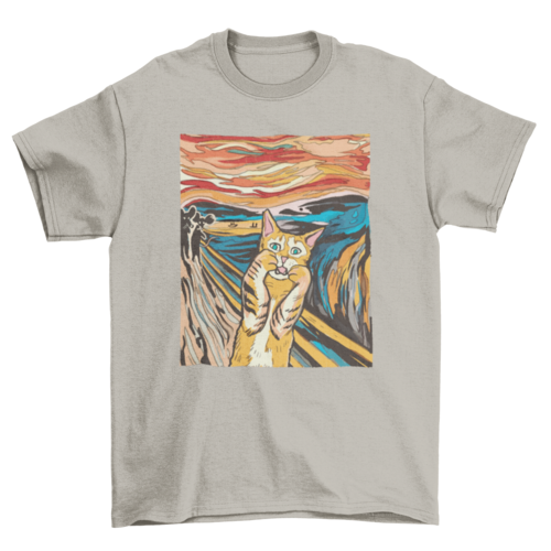 The Scream parody cat t-shirt, yellow colorway