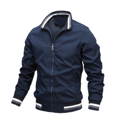 Bomber jacket zipper and pocket detail