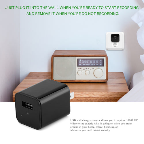 Hidden camera USB charger lens close-up