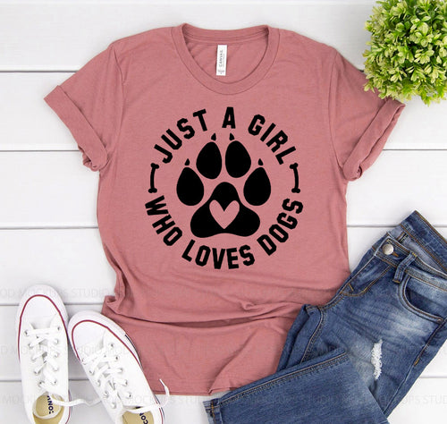 Just A Girl Who Loves Dogs graphic t-shirt, front view