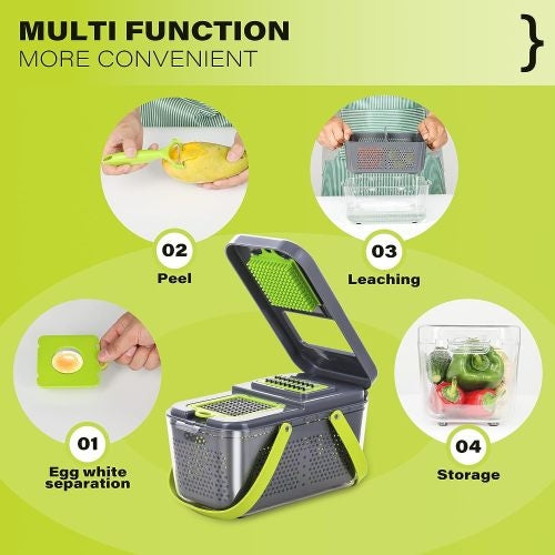 Miibox vegetable chopper container and draining basket