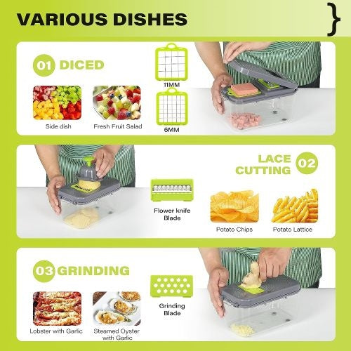 Miibox vegetable chopper in use slicing vegetables
