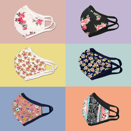 Reusable floral print face mask, front view