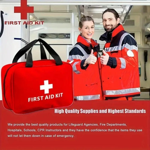 First aid kit in outdoor camping setting